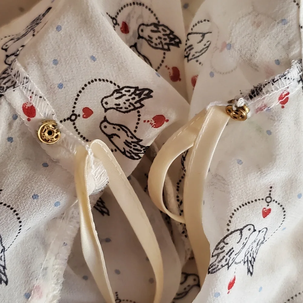 ♡ Juicy Couture 100% Silk Size 0 Angel Lovebirds Tunic Dress Cream Black
